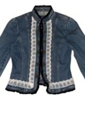 Womens Blue Denim Lace-Trim Jacket